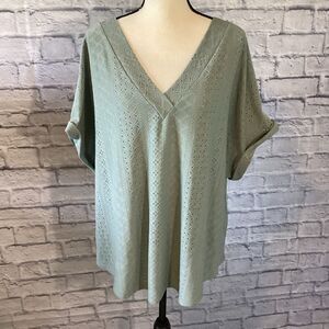 Shein Curve - Women's Sage Green V-Neck Top - 3XL